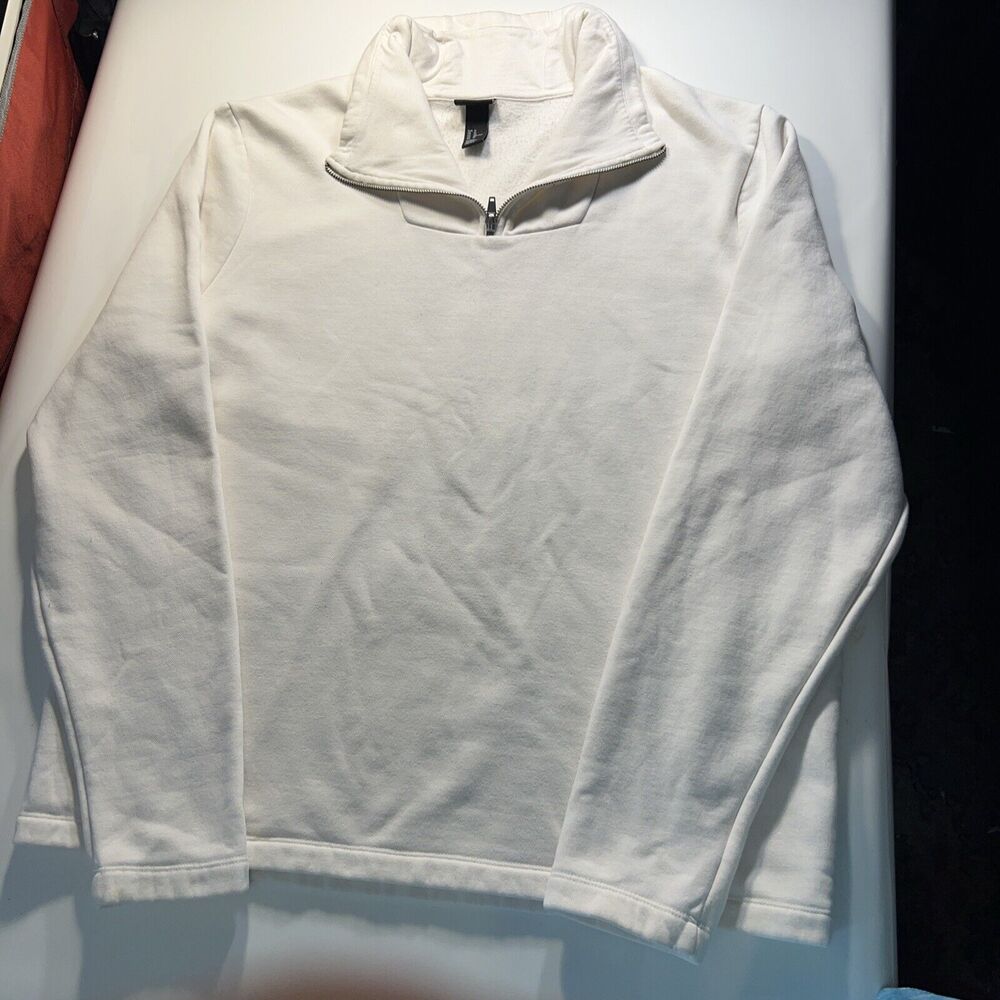 H&M white sweat shirt mens XL Zip Up Collar  Soft And Comfortable